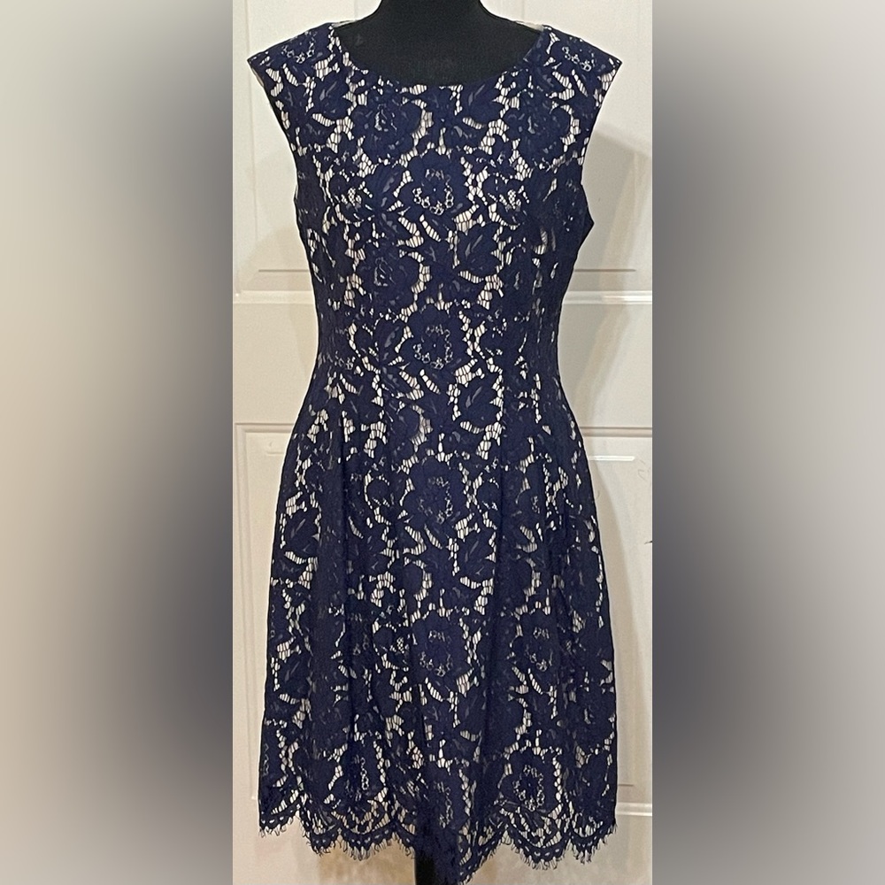 Vince Camuto Blue Floral Lace Cocktail A-Line Dress Cap Sleeve Size 6